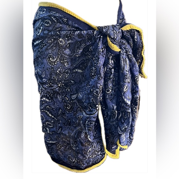 Talbots long rectangular linen/viscose blue pattern scarf, summer splash - Picture 2 of 6